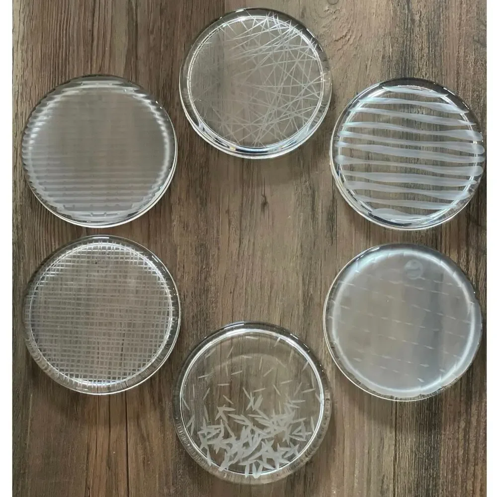 Vintage Set of 6 Salviati Venezia Crystal Coasters Etched Murano Art Glass MCM